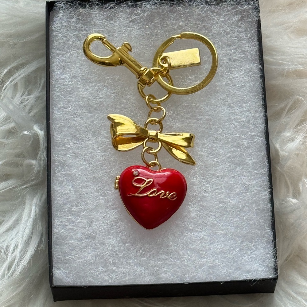 Gold and Red Heart Locket Keychain
